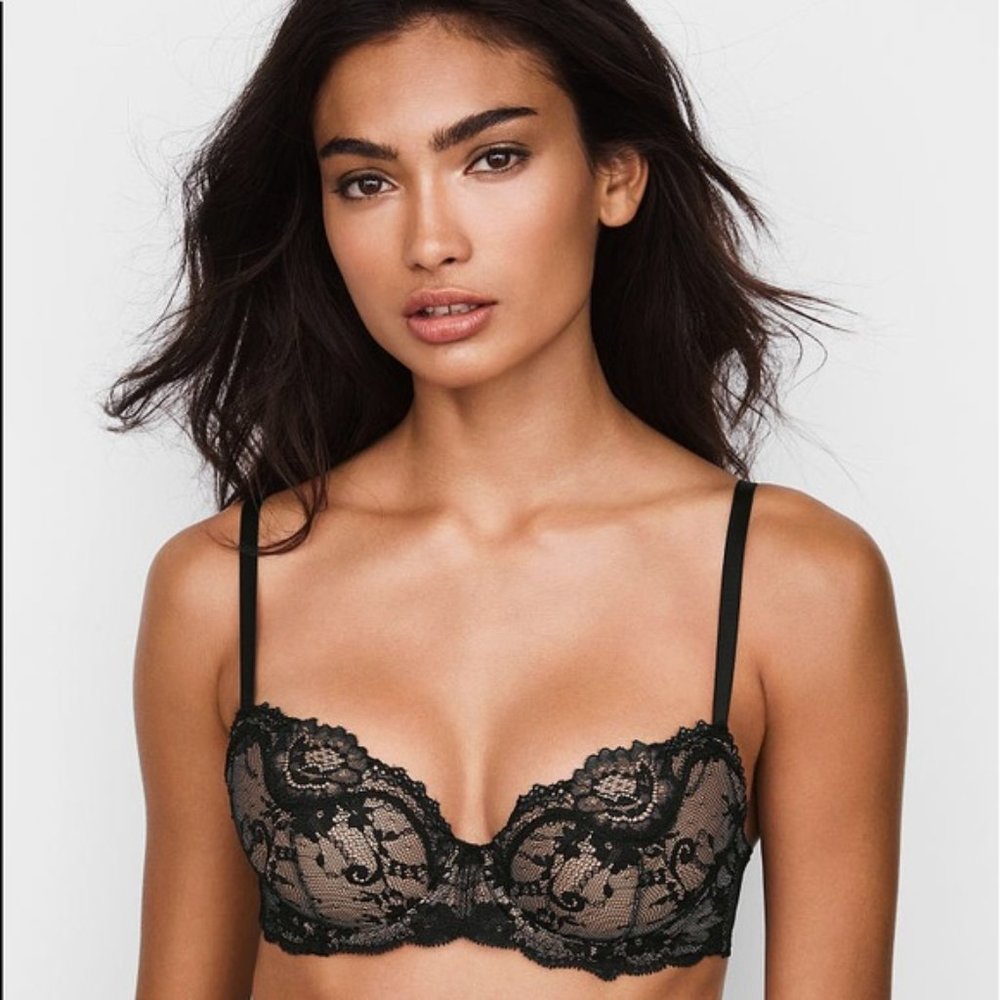 Victoria's Secret Dream Angels, lined demi bra, nude with black lace 38DDD